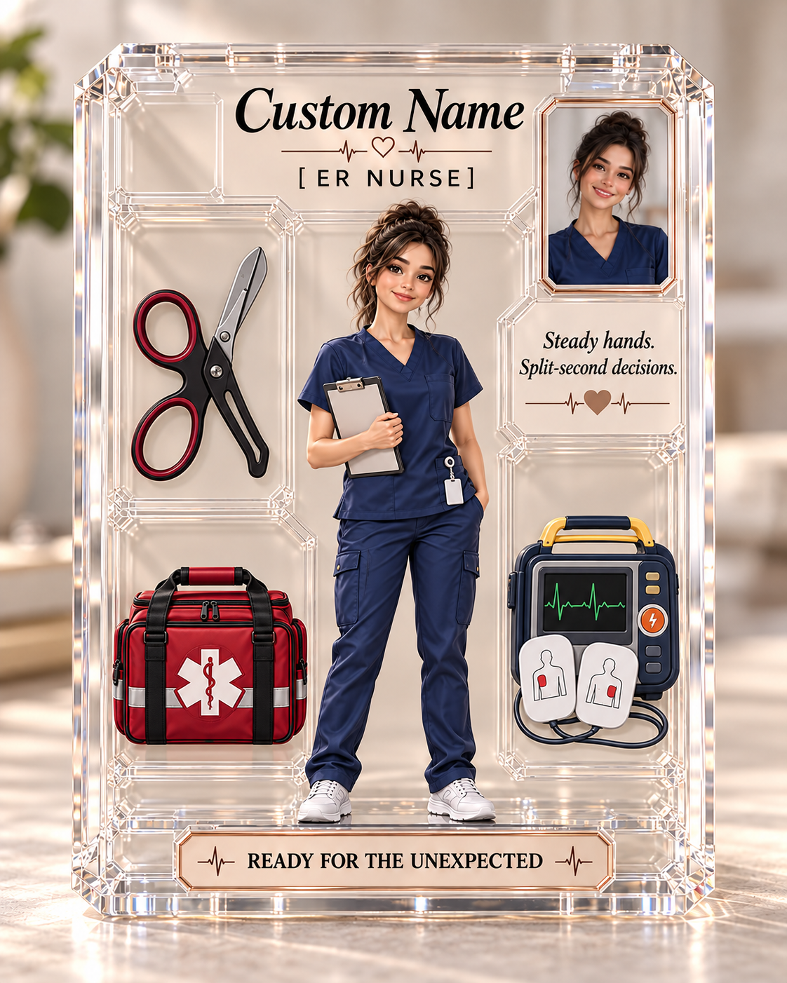 Personalized Nurse Portrait & Medical Essentials Acrylic Plaque, Custom Photo & Name Gift for Nurse, ER, ICU & NICU