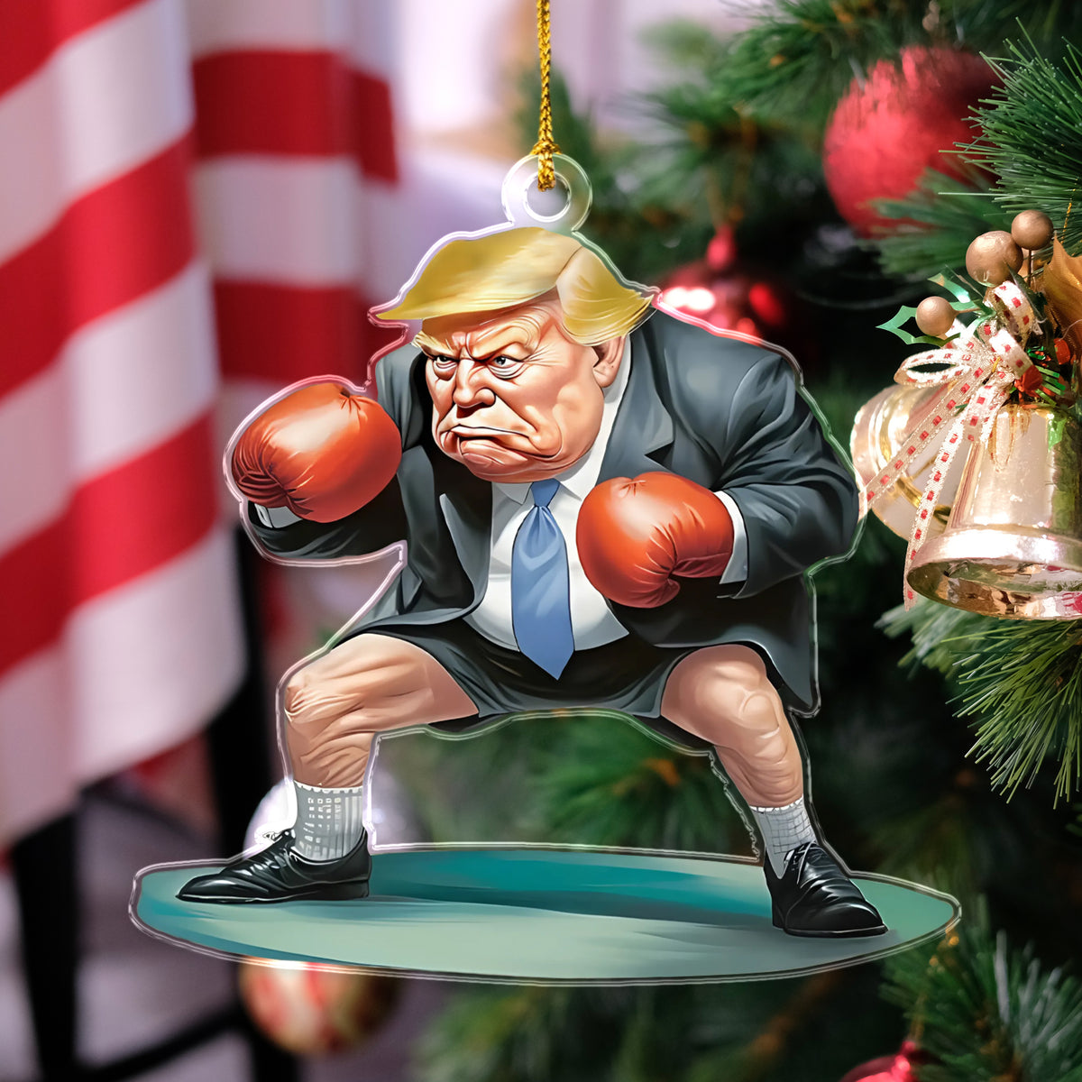 Trump2024 Boxing Acrylic Ornament, Funny Political Christmas Ornament, Christmas Decor