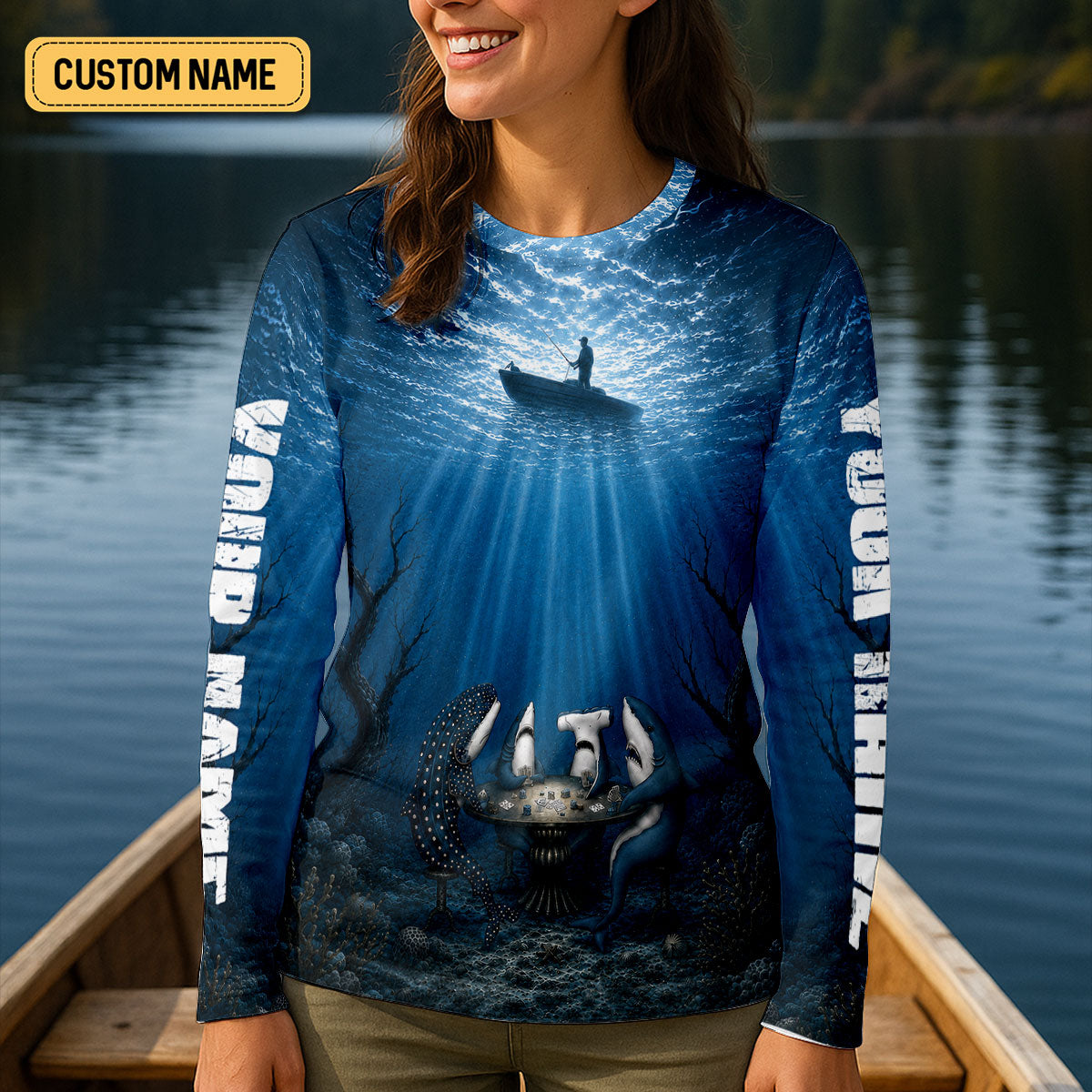 Underwater Shark Poker Fishing UPF Shirt, Performance Fishing Shirt, Fishing Shirts For Women