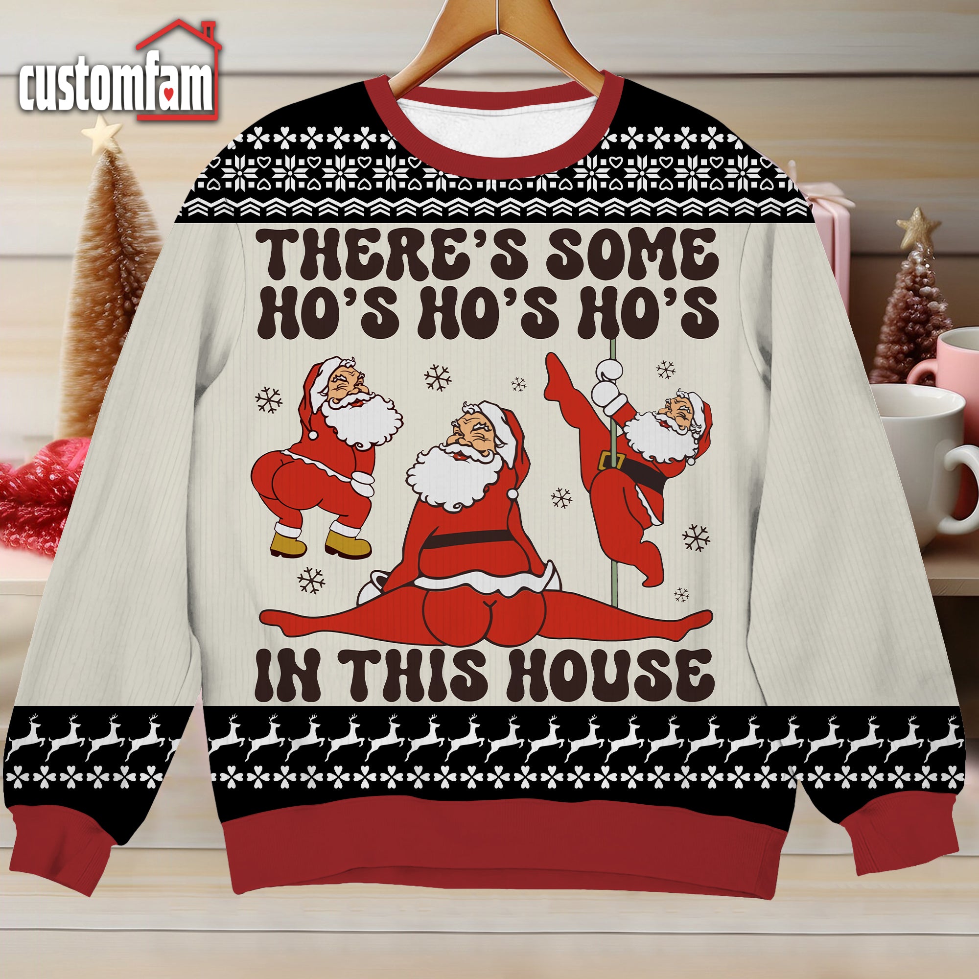 There Some Hos In This House Funny Ugly Christmas Sweater, Twerking Santa, Christmas Gift
