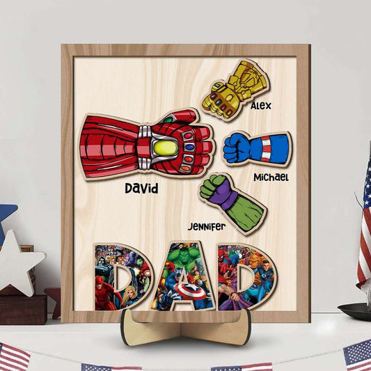 Personalized Daddy Hand Wooden Happy Father's Day 2 Layered Sign, Birthday Gift For Father, Gifts For Dad