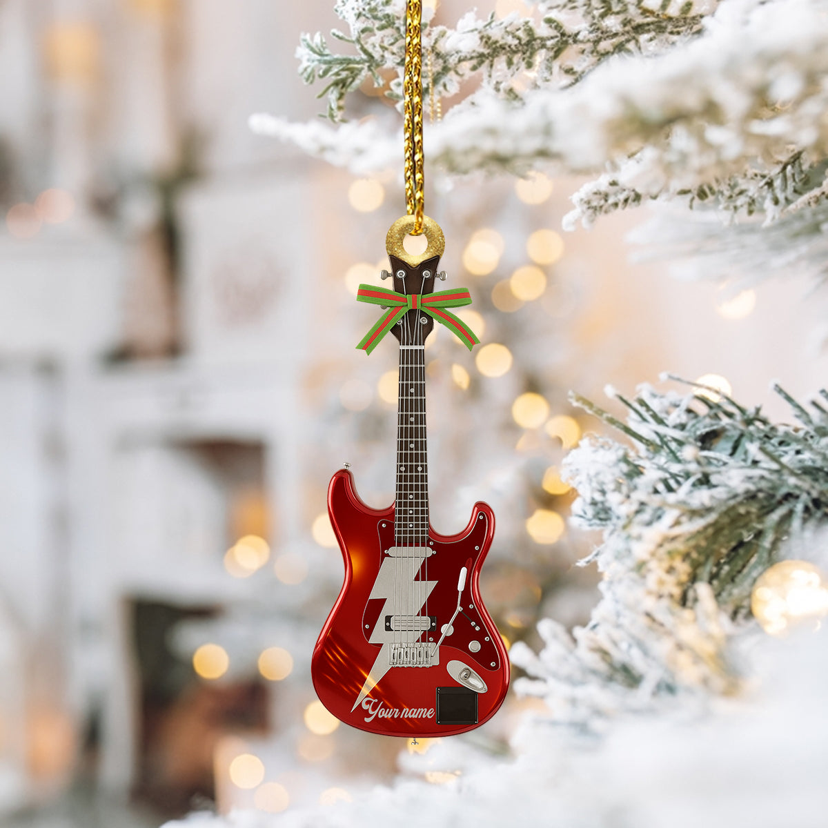 Custom Name Red Electric Guitar Deadhead Acrylic Ornament, Rock Ornament, Gift For Rock Lovers