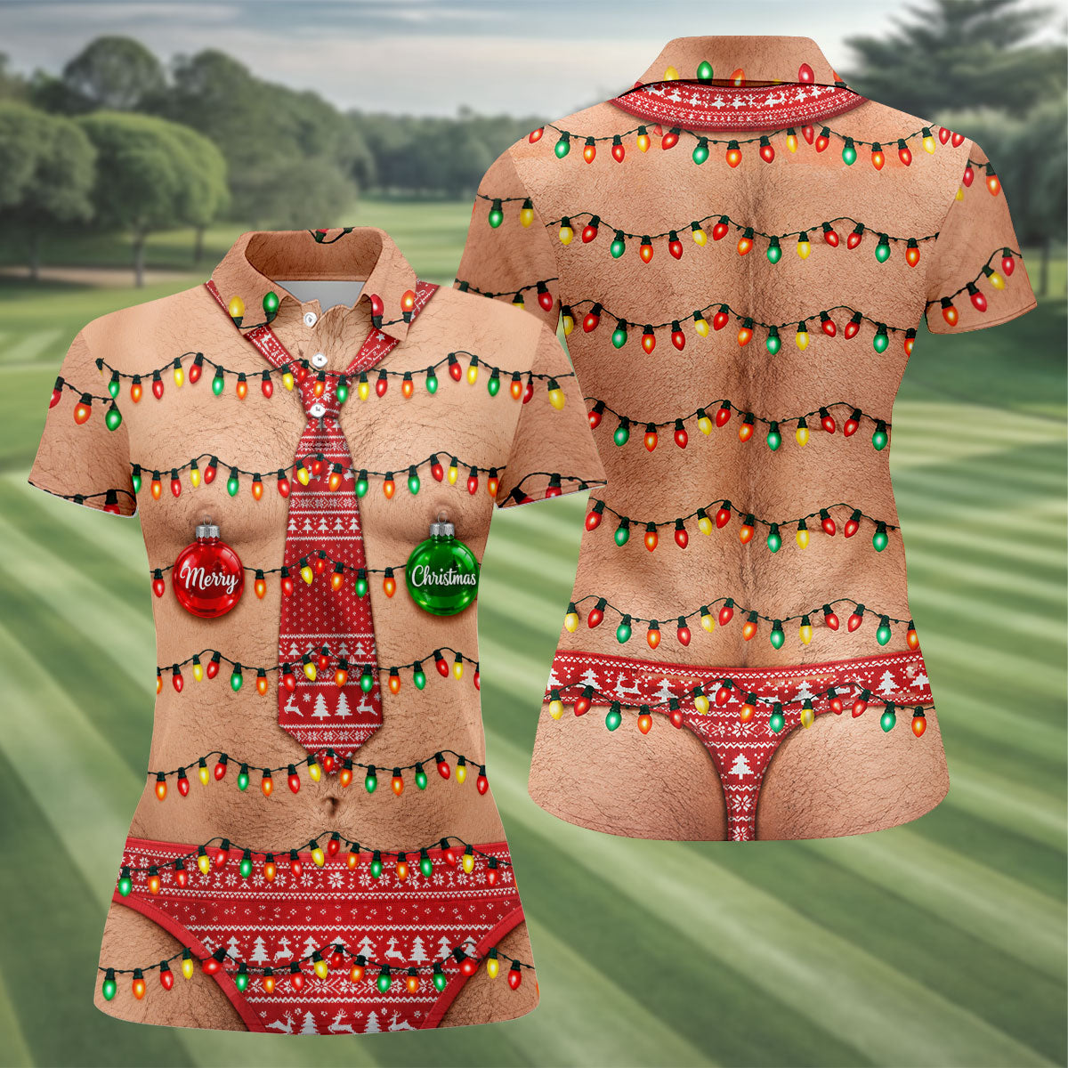 Funny Merry Lights Tie Christmas Golf Shirt, Printed Golf Shirt, Golf Shirts For Women