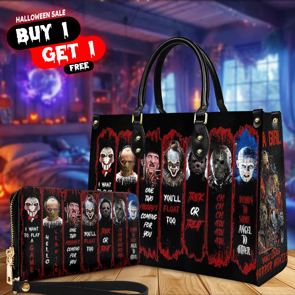 Horror Movie Characters Leather Handbag With Wallet - Just A Girl Who Loves Horror Movies