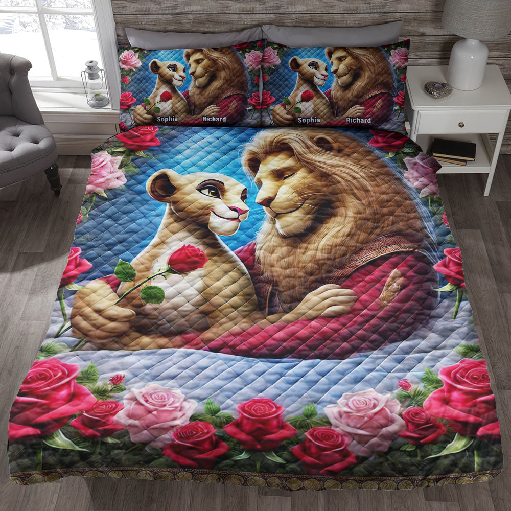 Lion Couple Personalized Quilt Bedding Set, Couple Valentine Gift, Valentine's Day Ideas