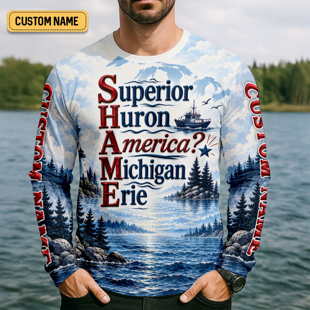 America Great Lakes Fishing UPF Shirt, Performance Fishing Shirt, UPF Sun Shirt For Men