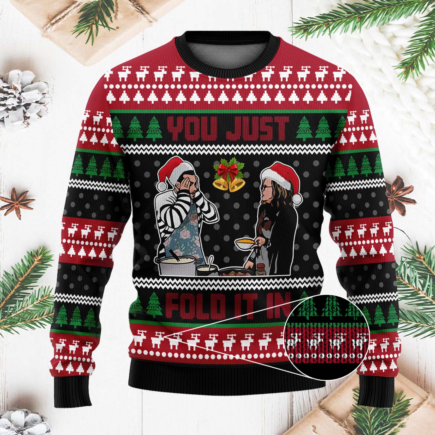 Schitt's Creek You Just Fold It In Funny Christmas Ugly Sweater, Ugly Christmas Sweater