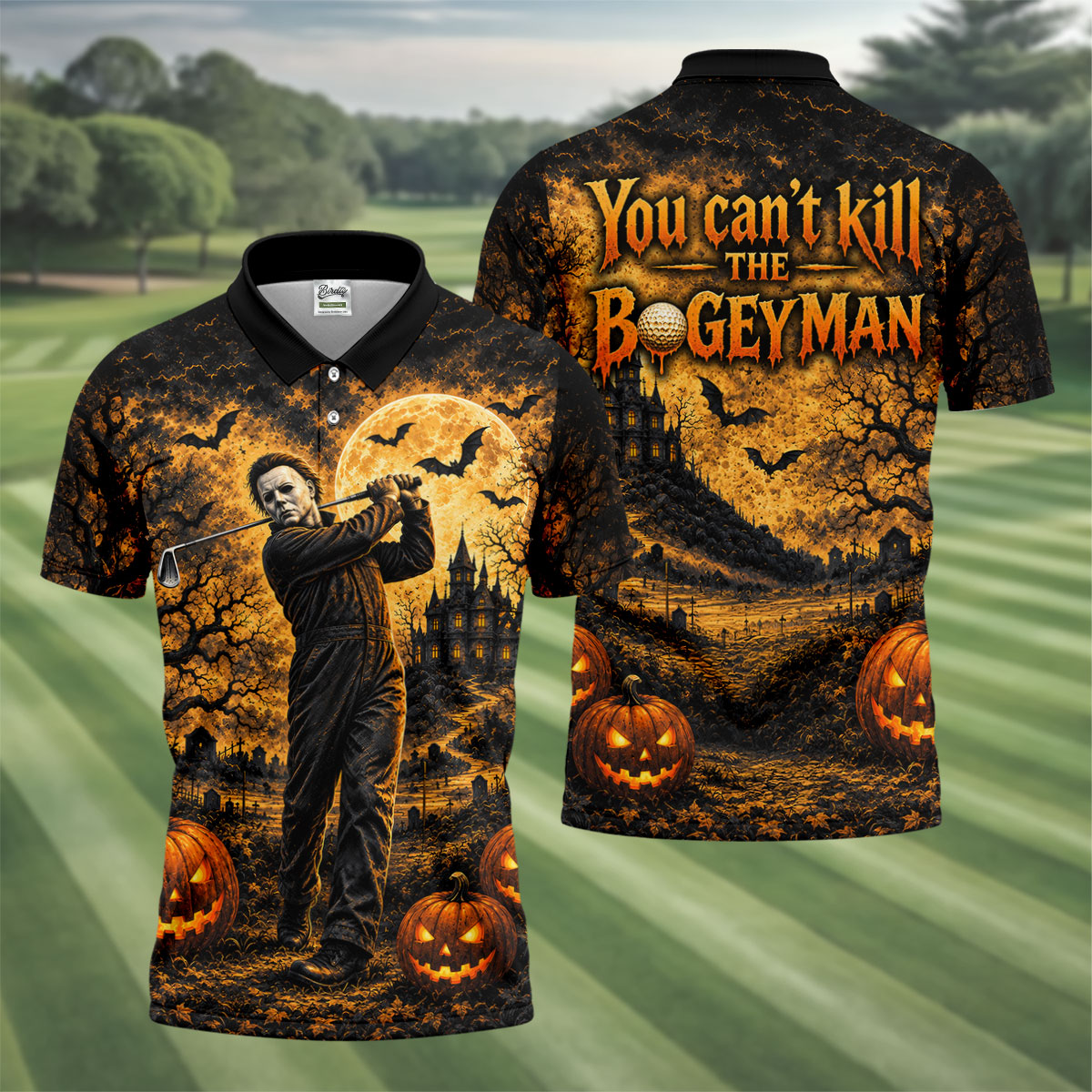 Bogeyman Horror Character Halloween Golf Polo Shirt, Mens Golf Polo, Mens Golf Shirts