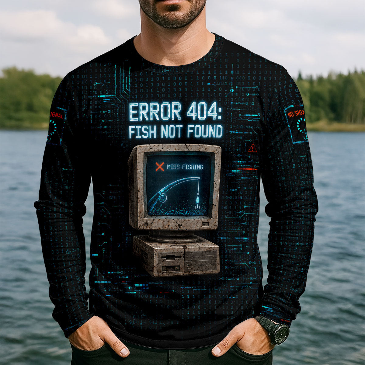 Funny Error 404 Fish Not Found Fishing UPF Shirt, Mens Fishing Shirt, Fishing Apparel