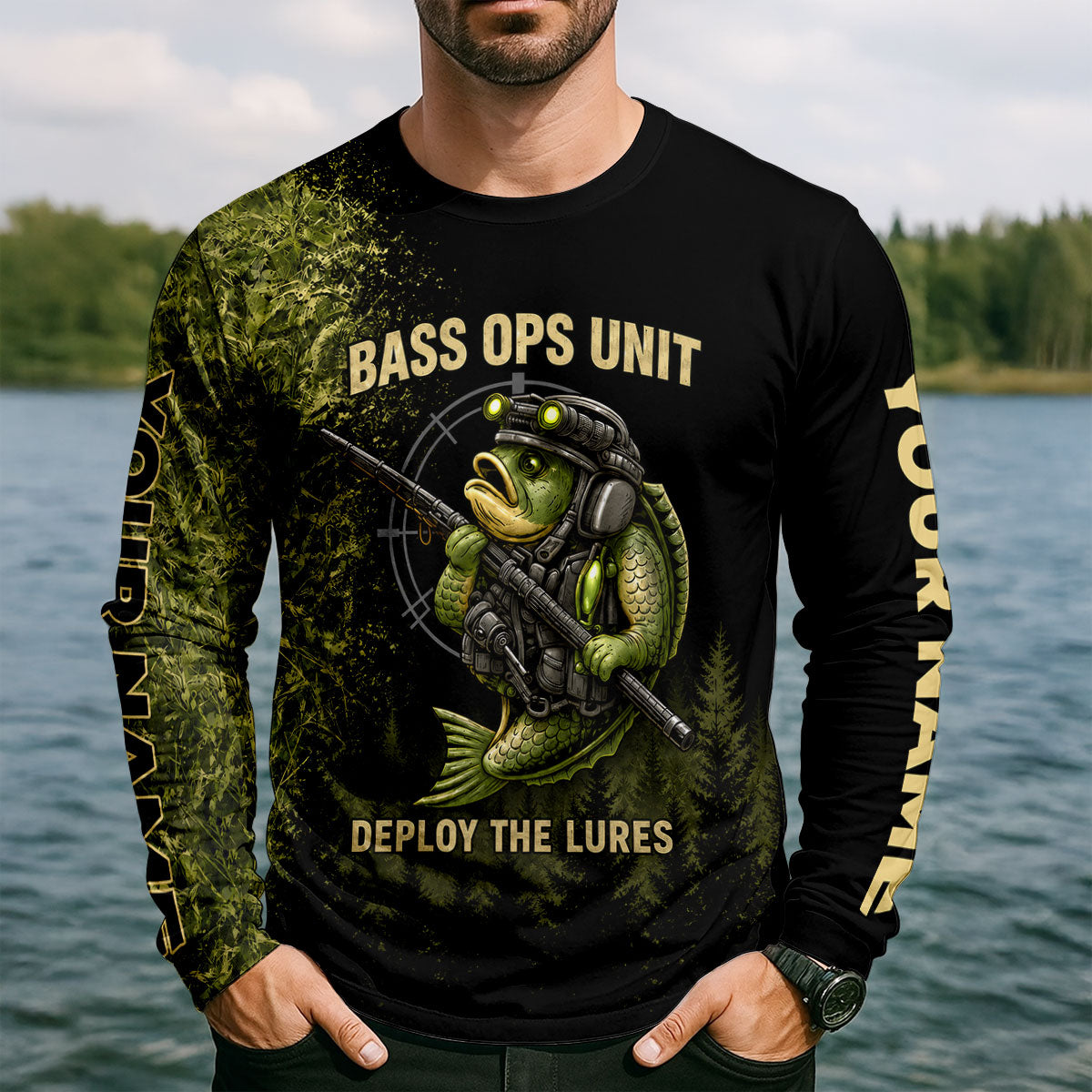 Funny Bass Ops Unit Fishing UPF Shirt, Long Sleeve Fishing Shirt, Mens Fishing Apparel