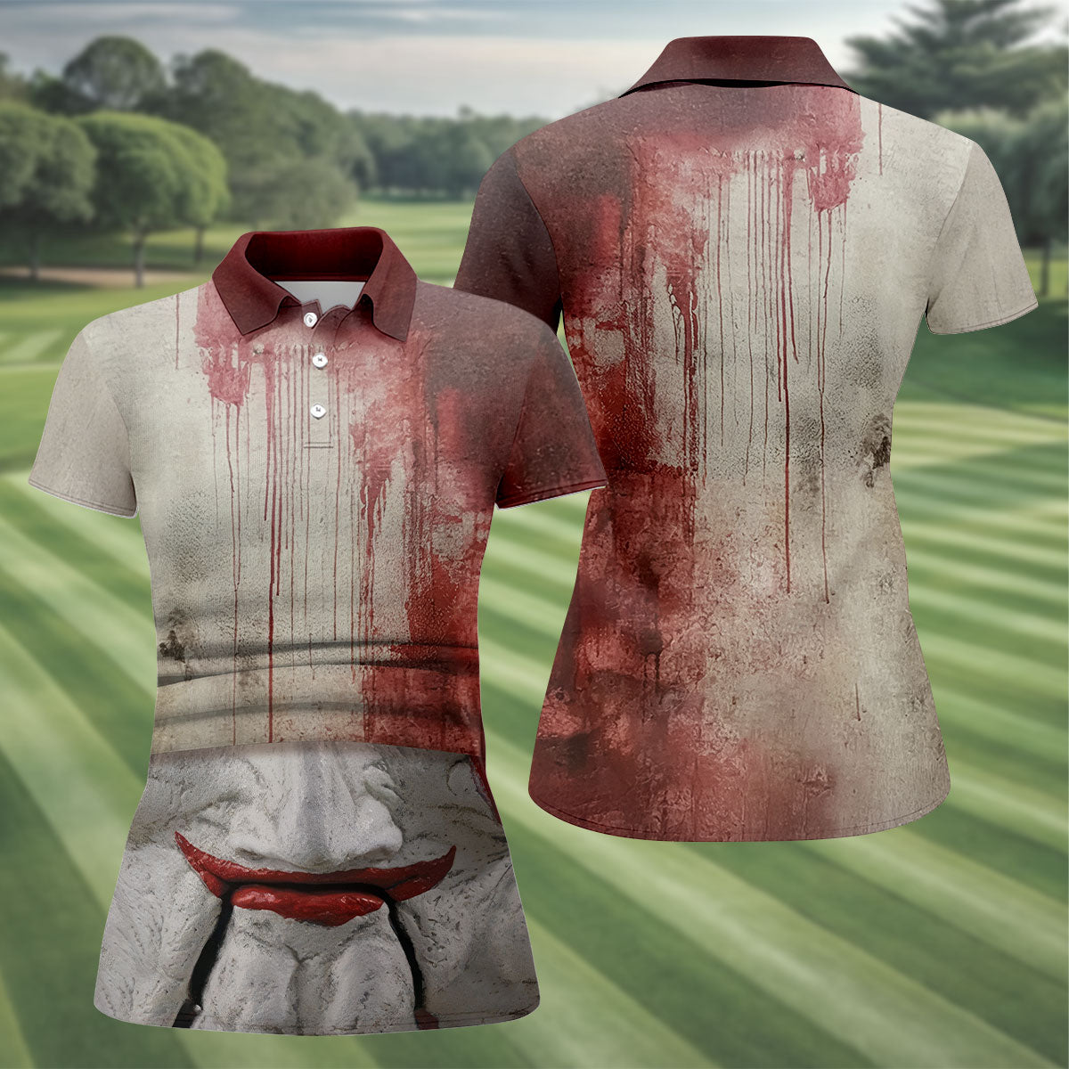 Funny Custom Face Horror Character Halloween Polo Shirt, Women's Golf Tops, Ladies Golf Top