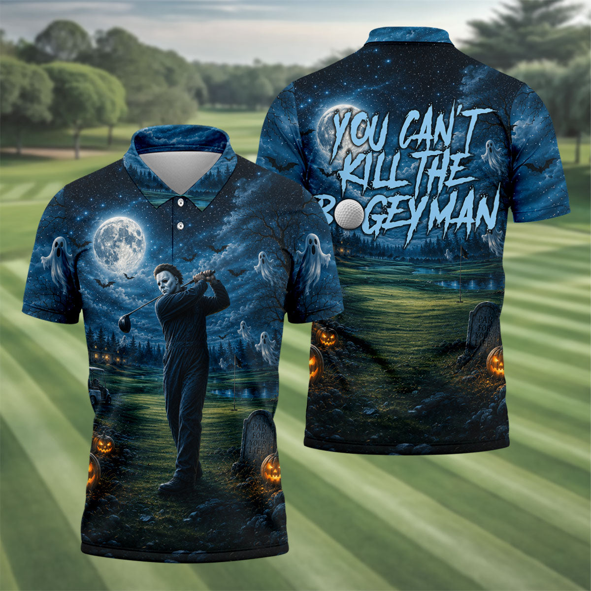 You Can't Kill The Bogeyman Halloween Ghost Polo Shirt, Mens Golf Shirts, Mens Polo Shirts