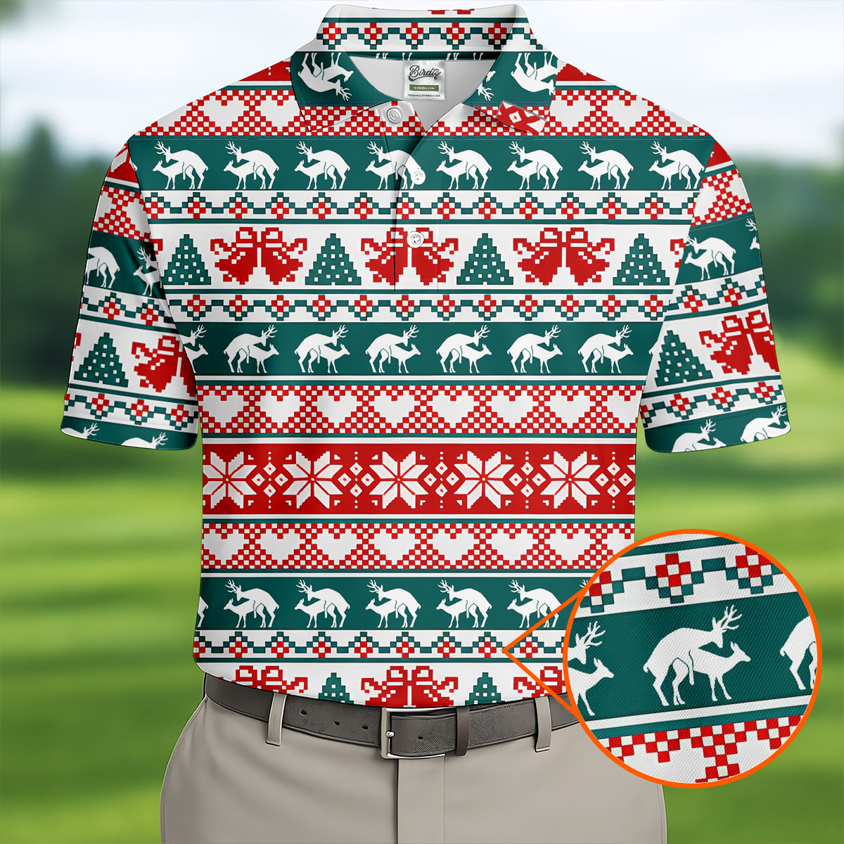 Christmas Reindeer Bells Snowflake Golf Polo Shirt, Mens Golf Shirts, Polo Shirts For Men