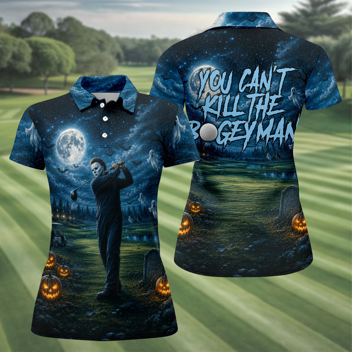 You Can't Kill The Bogeyman Halloween Ghost Polo Shirt, Women’s Golf Polo, Ladies Golf Top