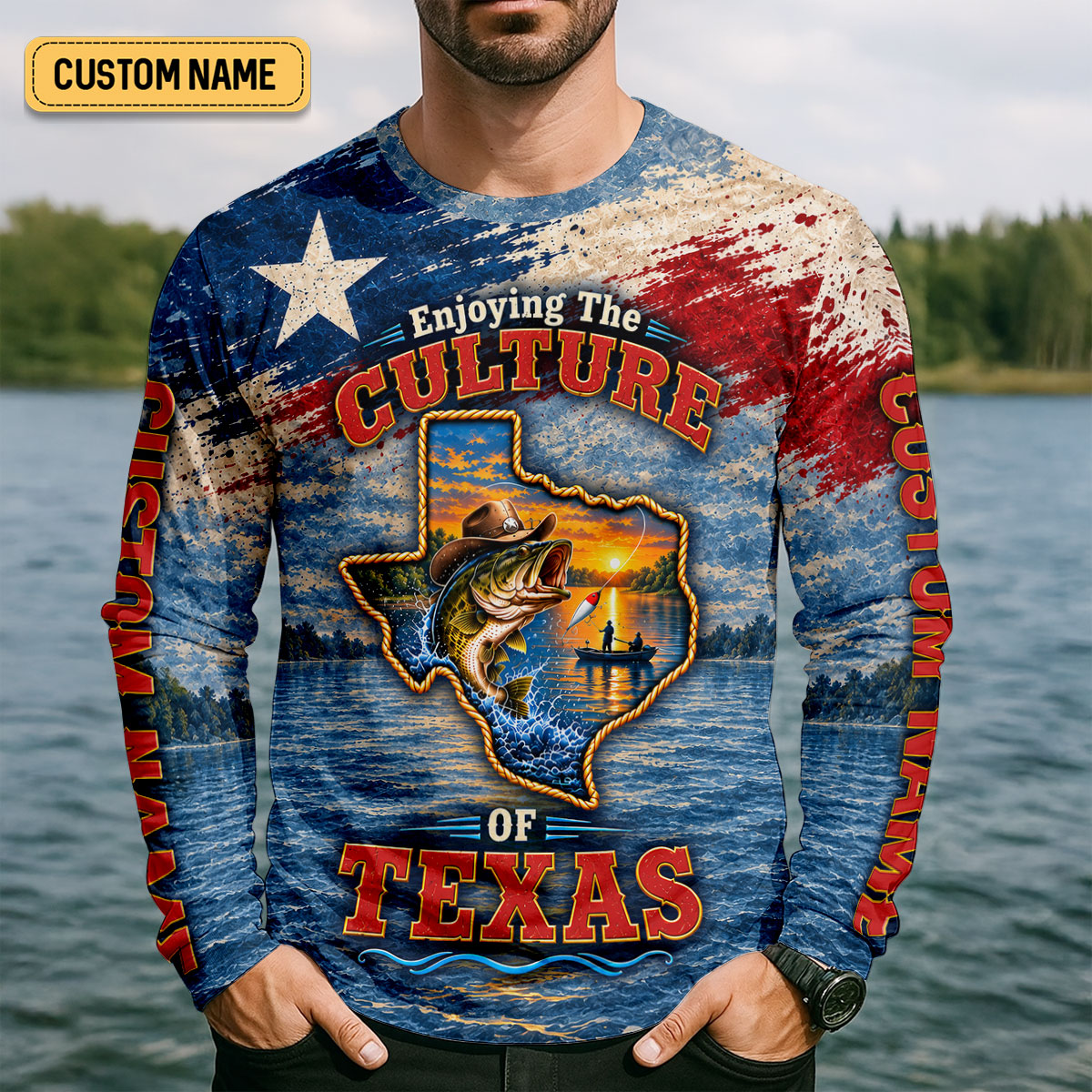 Texas Culture Bass Fishing Custom UPF Shirt, Performance Fishing Shirt, Mens Fishing Tee