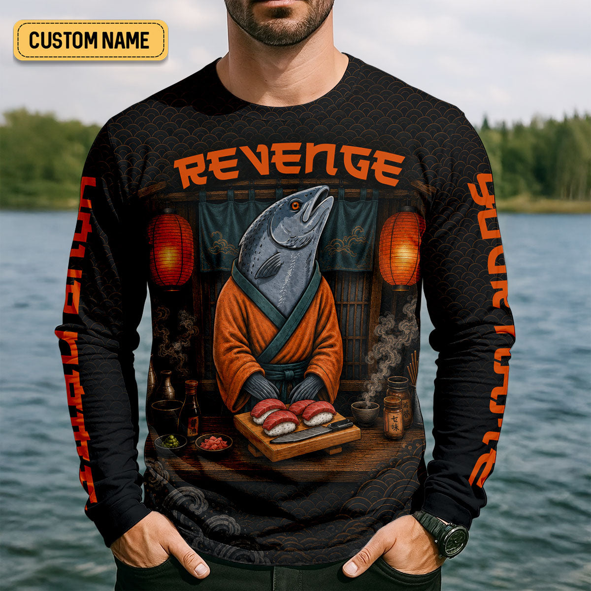 Revenge Fish Sushi Chef Custom UPF Shirt, Funny Fishing Shirt, Fishing Apparel For Men