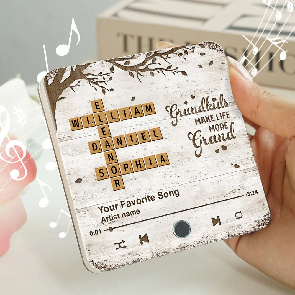 Grandkids Make Life More Grand, Crossword Puzzle Art Personalized Music Fridge Magnet, Custom Fridge Magnet, Gift For Family