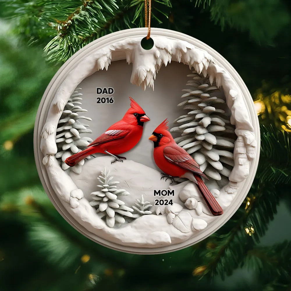 Personalized Cardinal Memorial Christmas Acrylic Ornament, Sympathy Gift For Lost Loved Ones