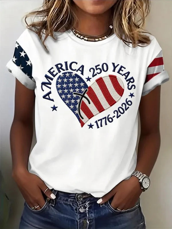 America 250 Years Heart Flag T-Shirt, USA 250th Anniversary Shirt, Independence Day Shirt
