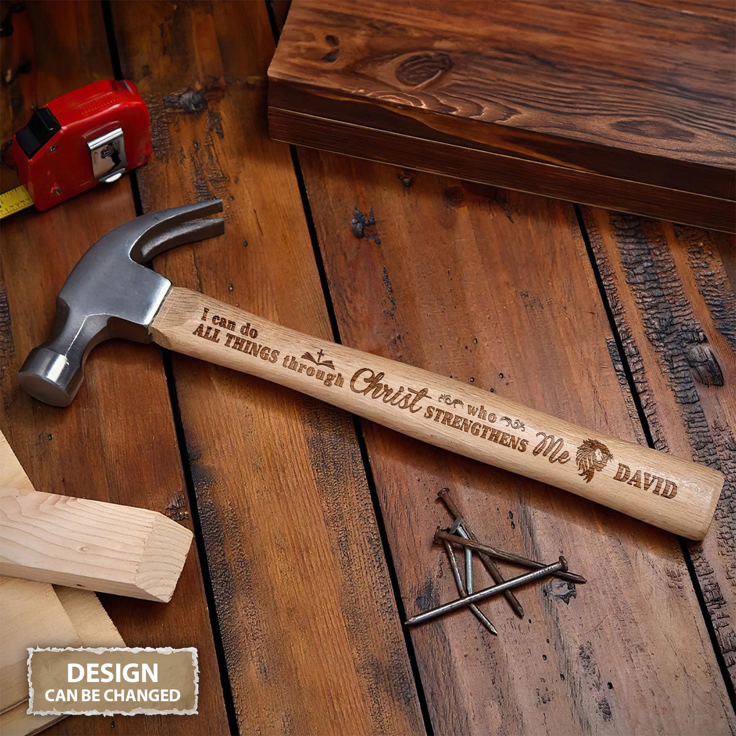I Can Do All Things Through Christ Personalized Wooden Engraved Hammer, Framing Hammer, Happy Father's Day Gifts