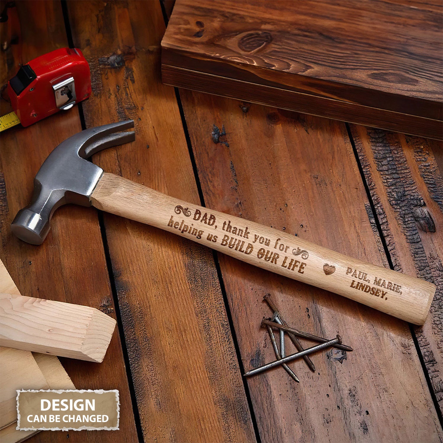 Dad Thank You For Helping Us Build Our Life Personalized Wooden Engraved Hammer, Framing Hammer, Happy Father's Day Gifts