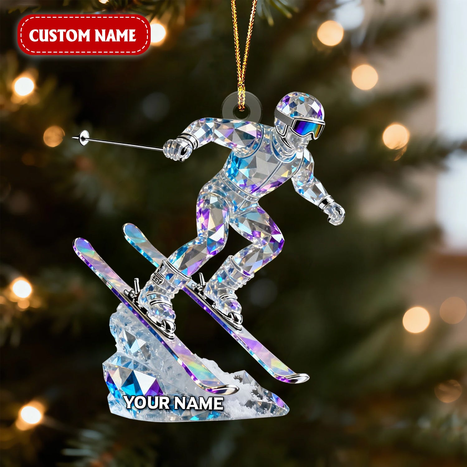 Custom Skier Acrylic Ornaments Crystal Effect, Career Ornaments, Acrylic Christmas Ornaments