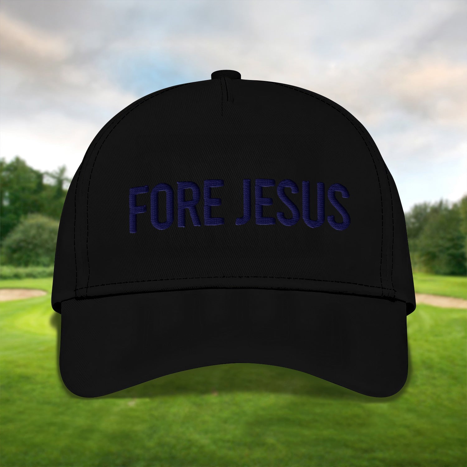 Fore Jesus Navy Embroidered Baseball Cap, Funny Dad Hat