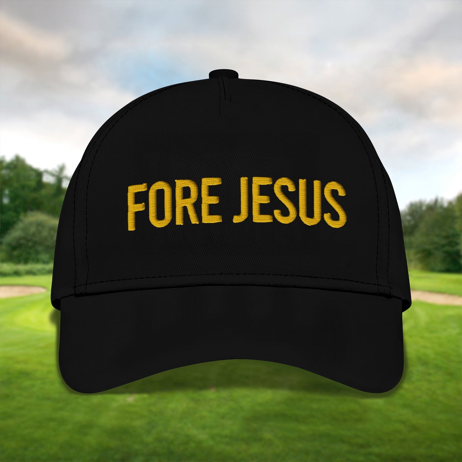 Fore Jesus Yellow Embroidered Baseball Cap, Funny Dad Hat