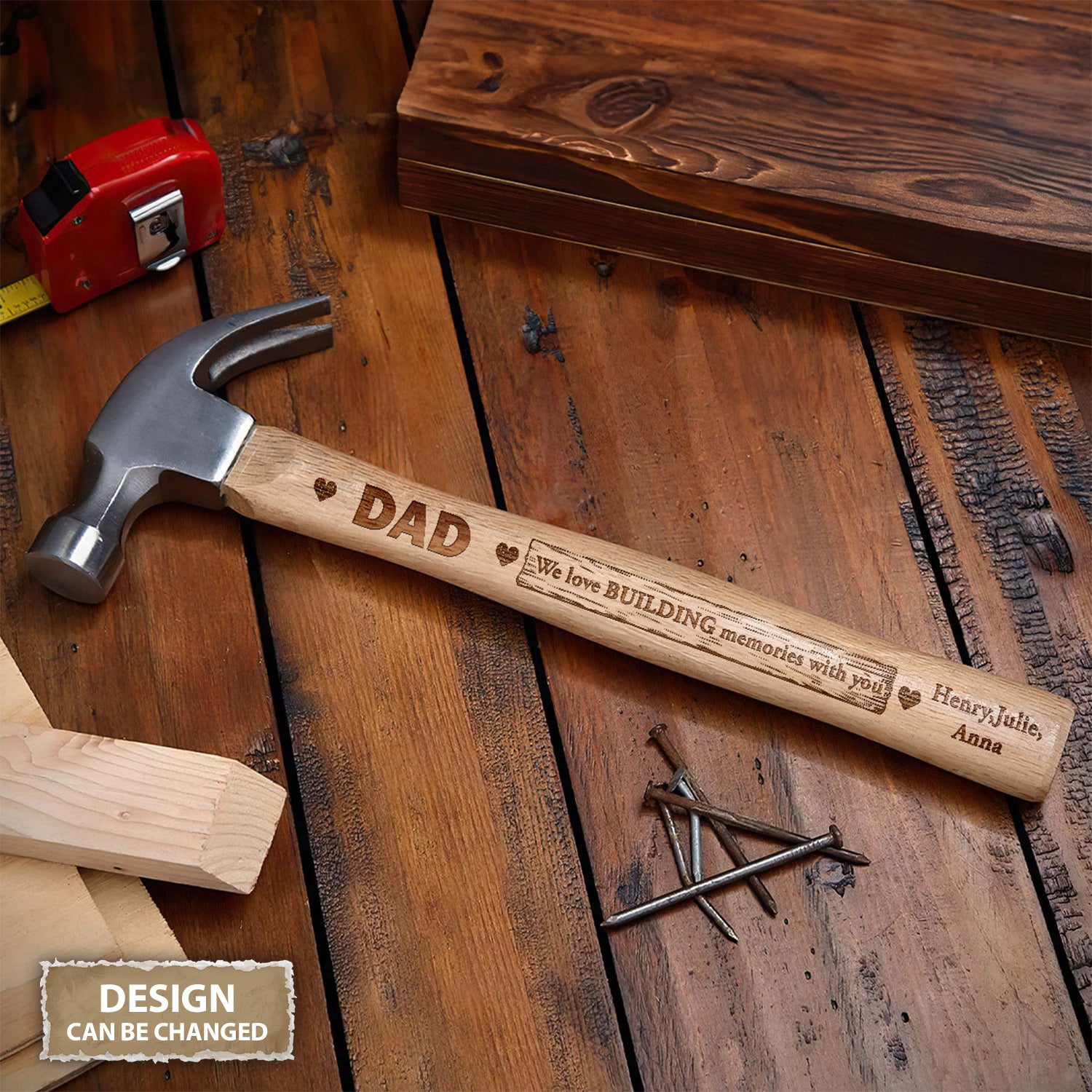 We Love Building Memories With You Personalized Wooden Engraved Hammer, Framing Hammer, Happy Father's Day Gifts