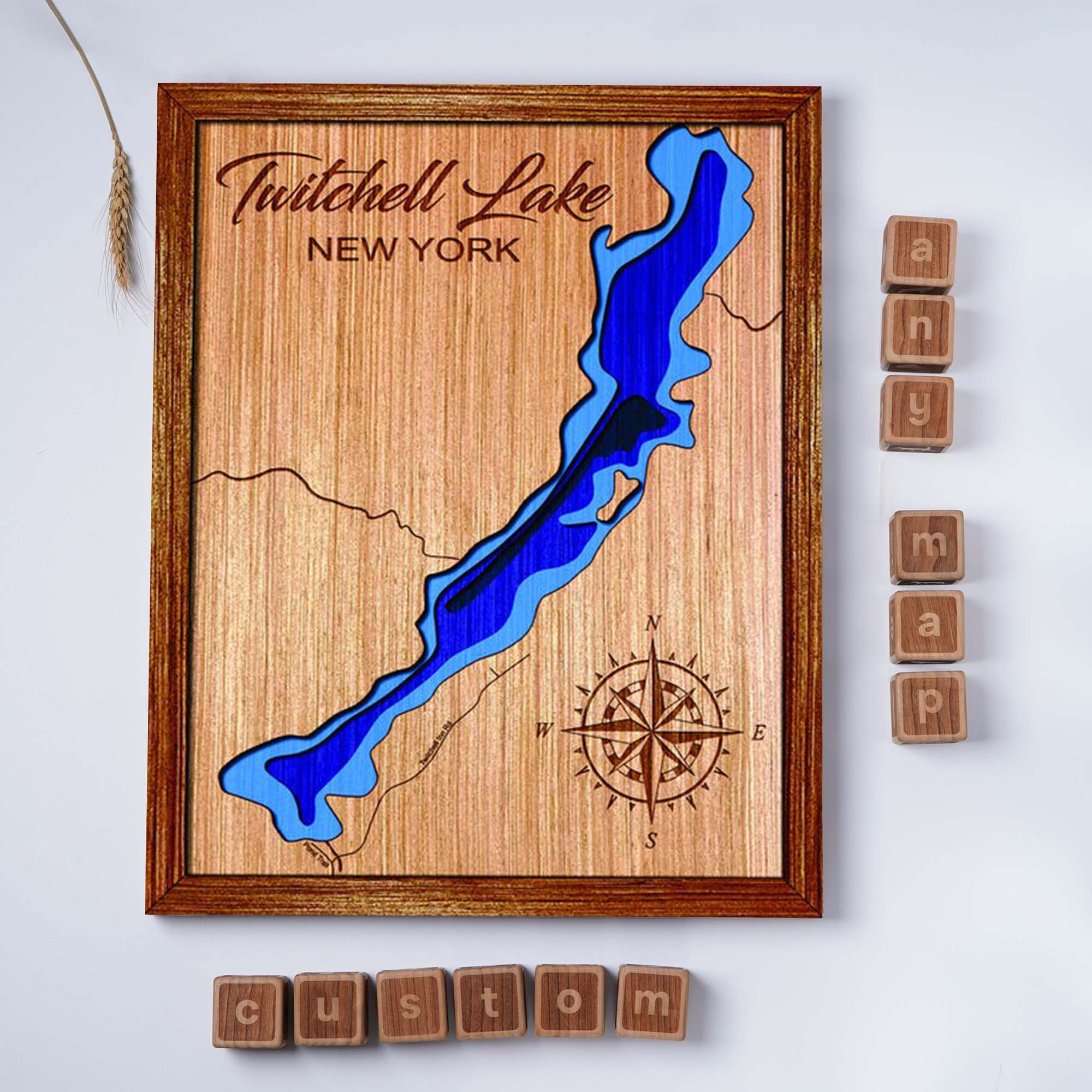 Custom Twitchell Lake New York Topographical Map, 3D Lake Map, Lake House Decor