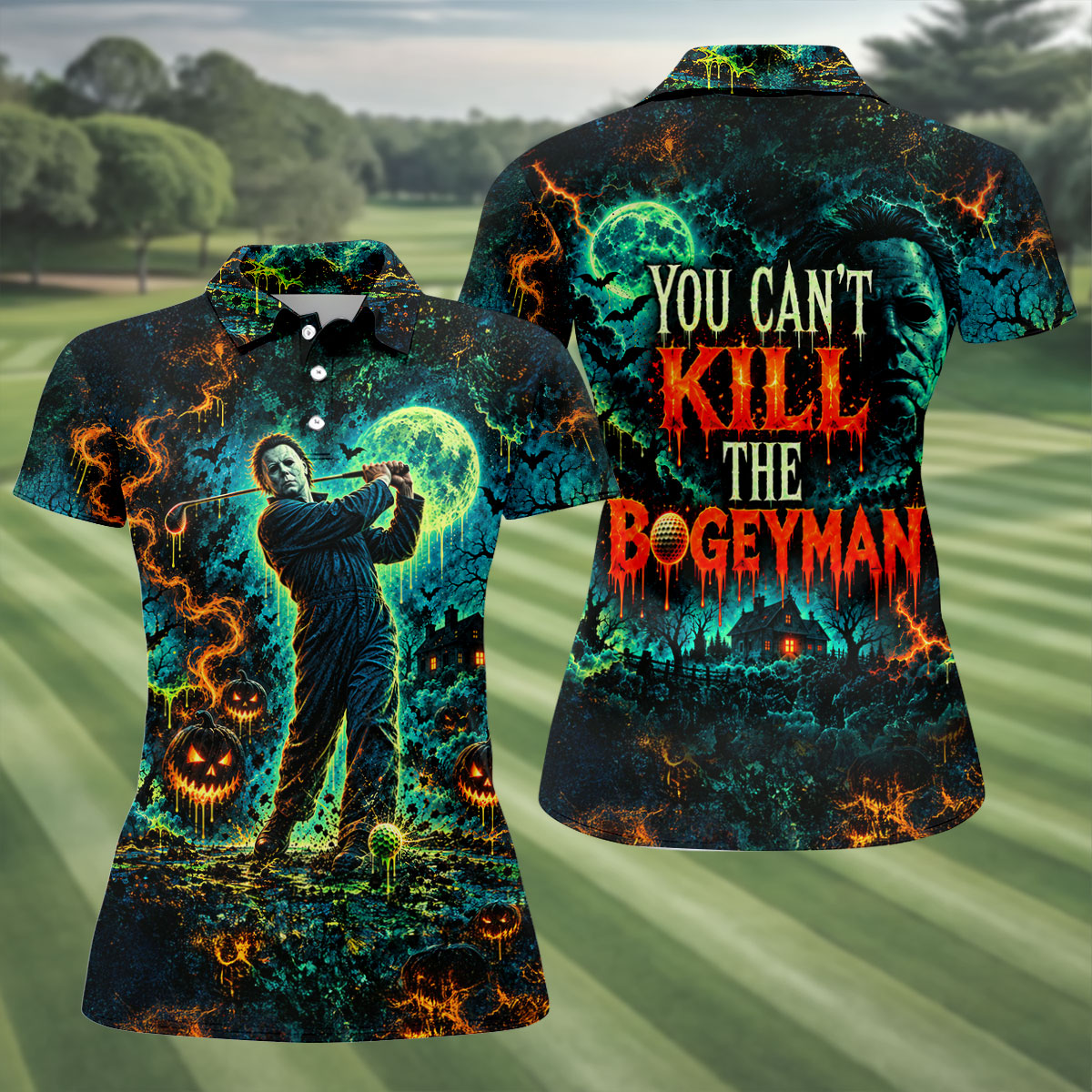 You Can't Kill Bogeyman Halloween Horror Character Polo Shirt, Golf Polo, Womens Golf Tops