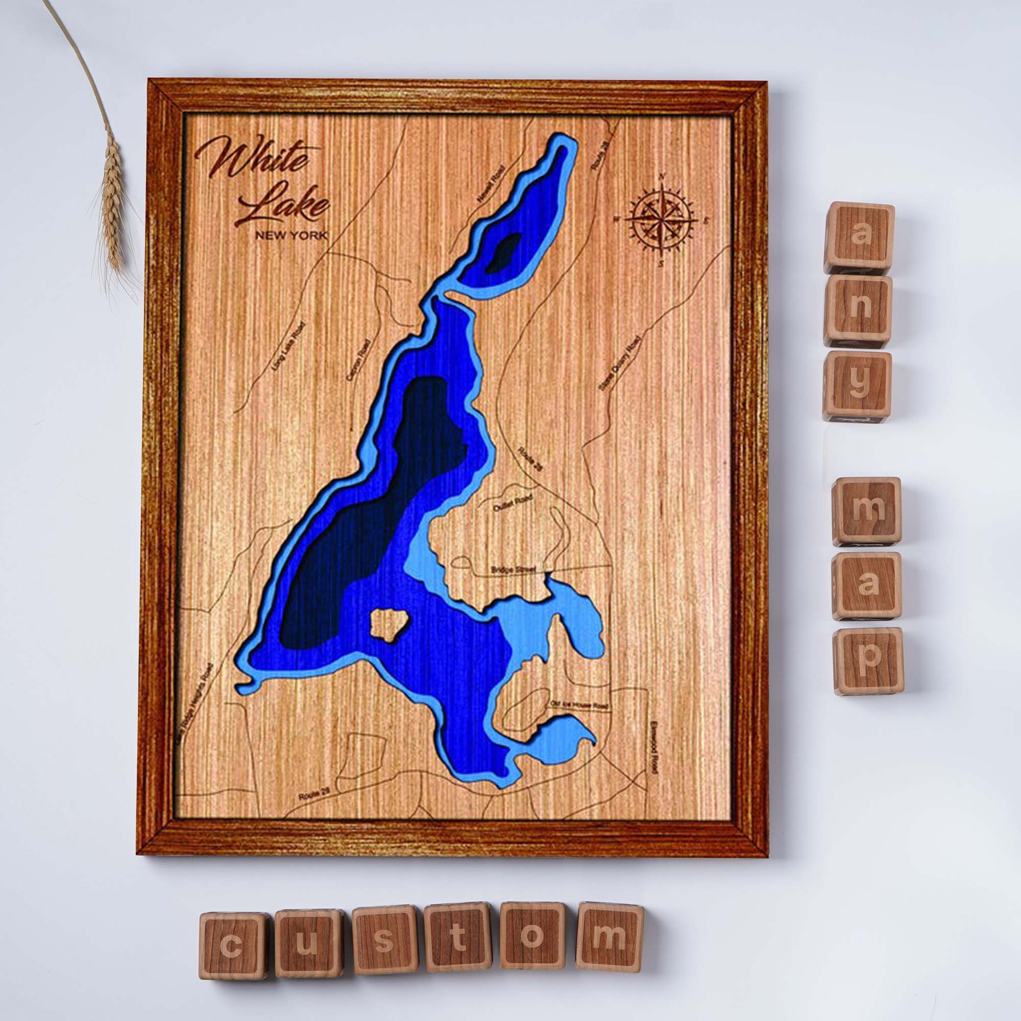 Custom White Lake New York Topographical Map, 3D Lake Map, Lake House Decor