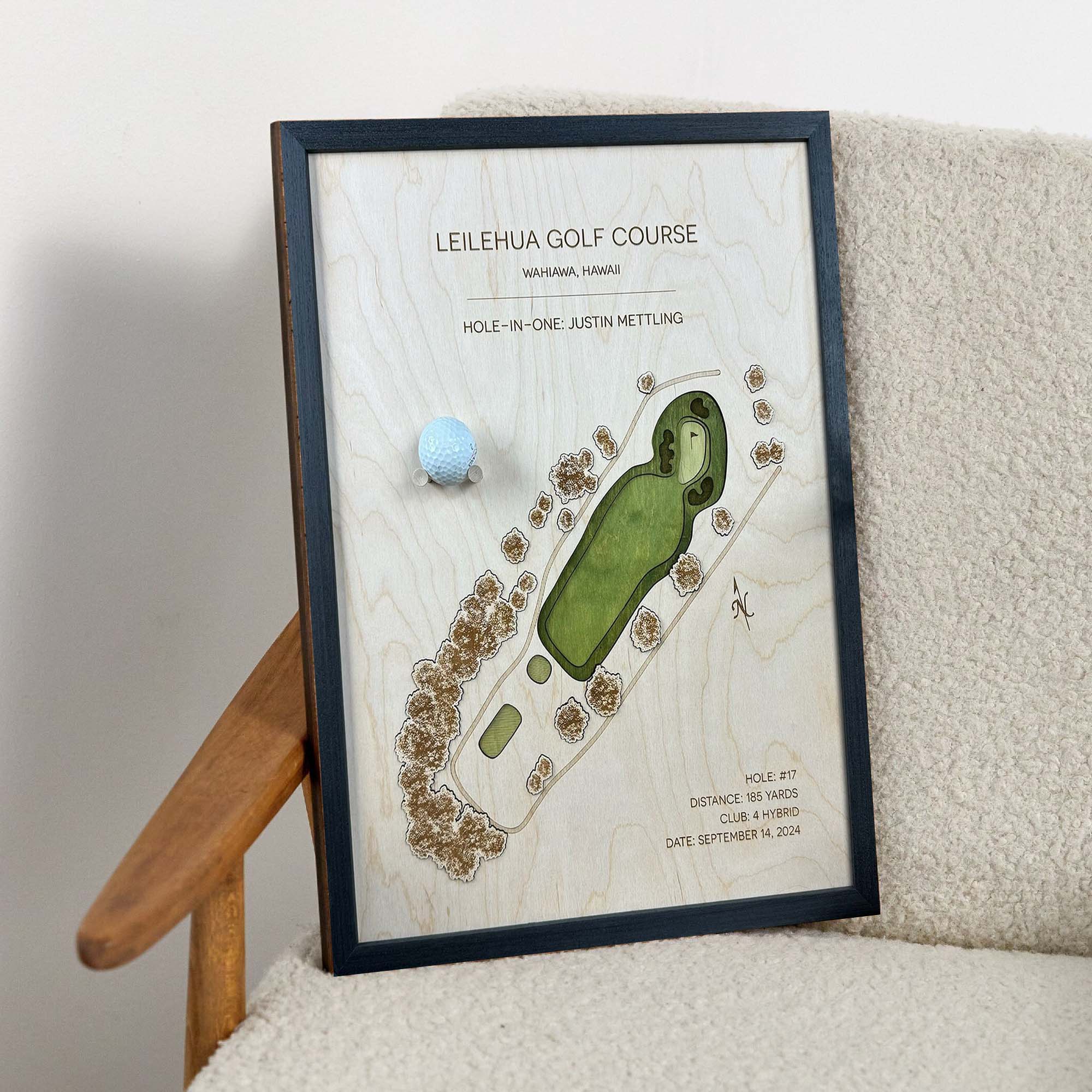 Leilehua Custom Golf Course Map With Ball Display, Golf Art, Golf Wood Sign, Gifts For Golf Lovers