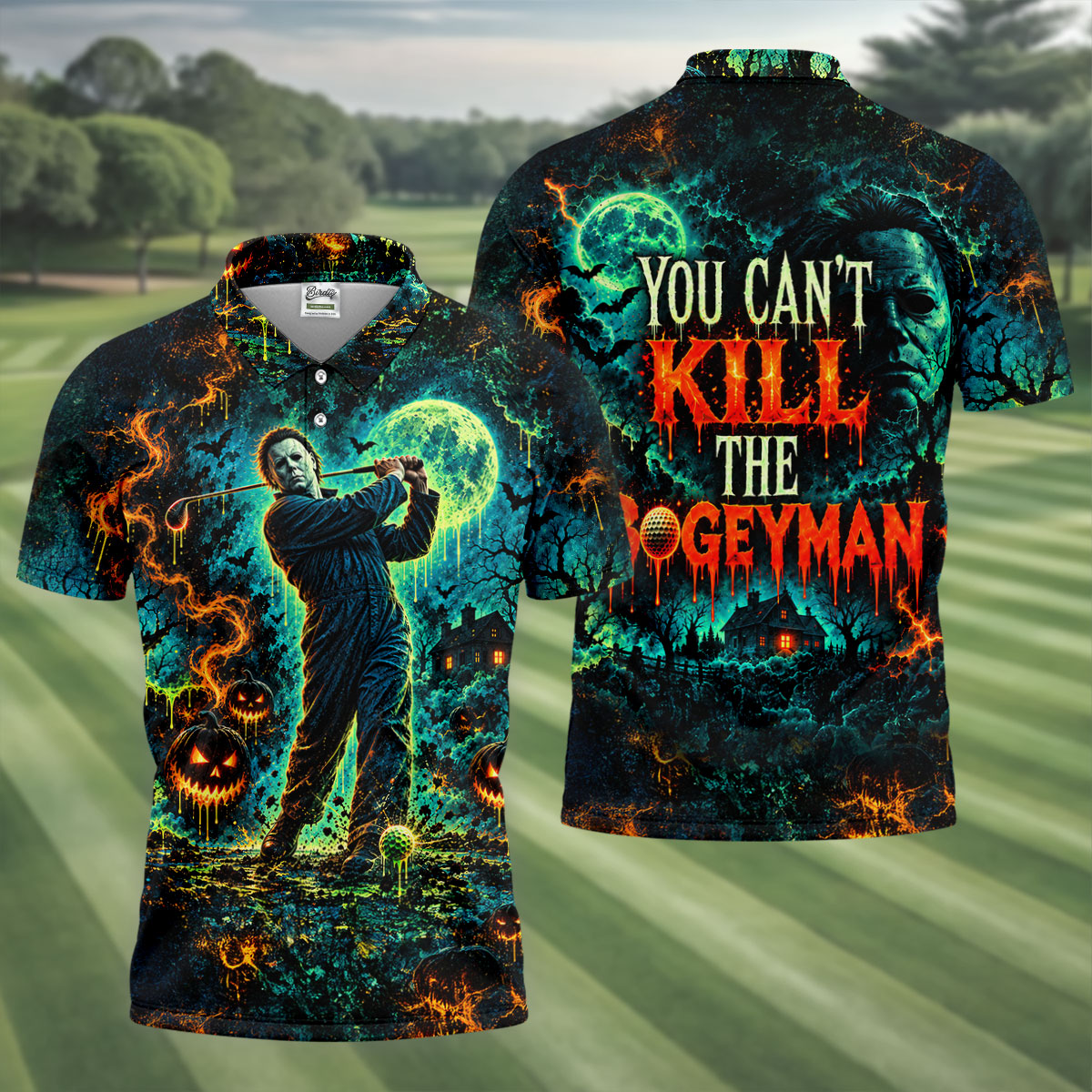 You Can't Kill Bogeyman Halloween Horror Character Polo Shirt, Golf Polo, Mens Golf Shirts