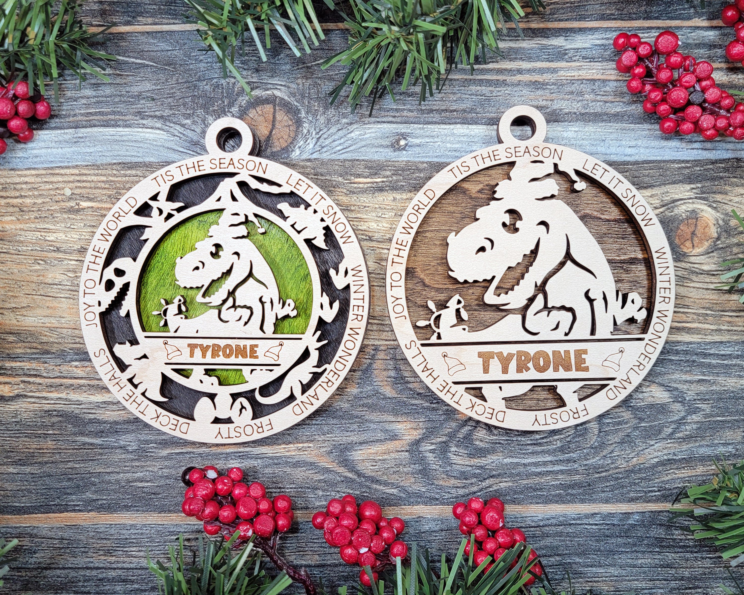 Dinosaur Tis The Season Personalized Wood Christmas Ornaments, Christmas Gifts