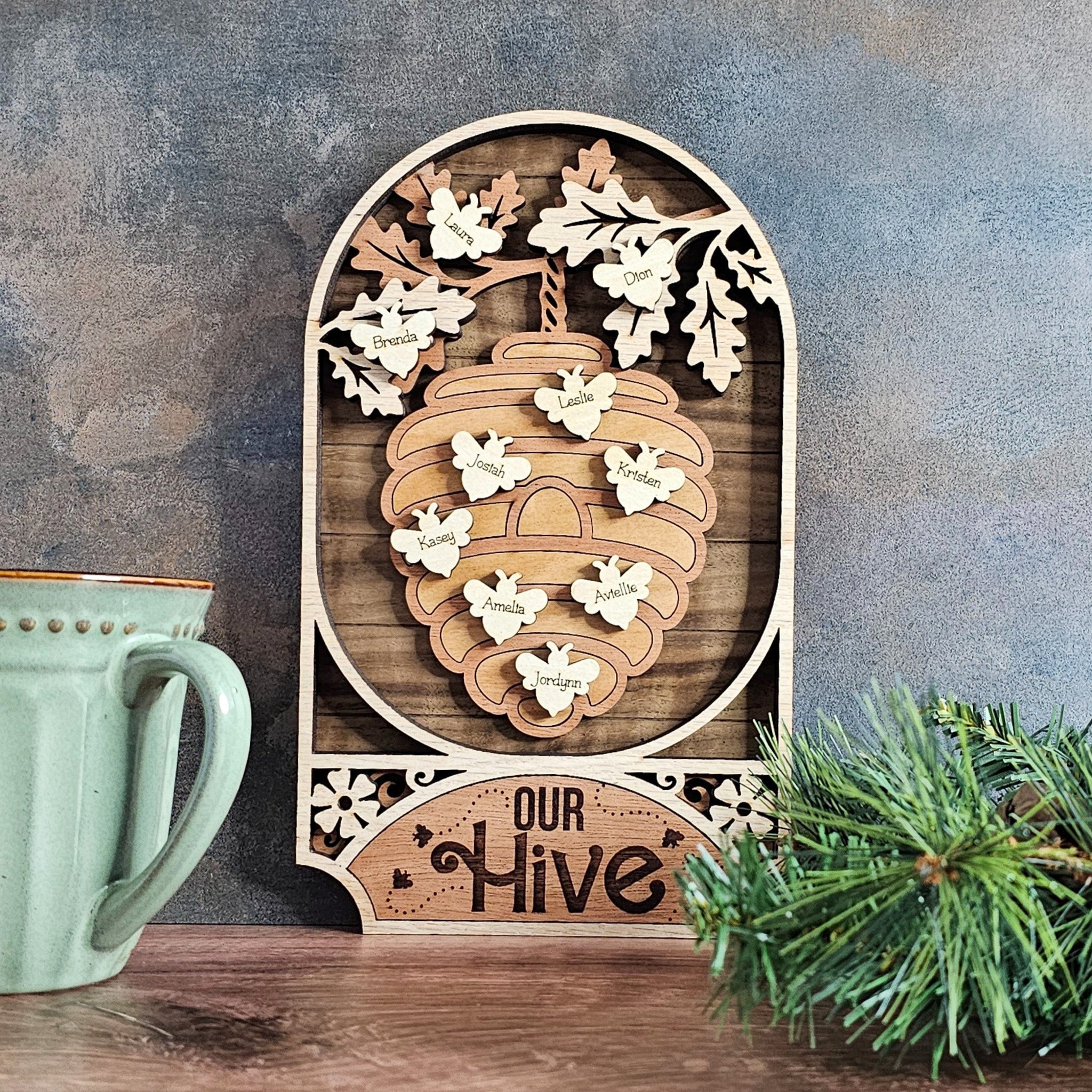 Personalized Bee Hive Family Sign, 3D Wood Sign, Family Gifts