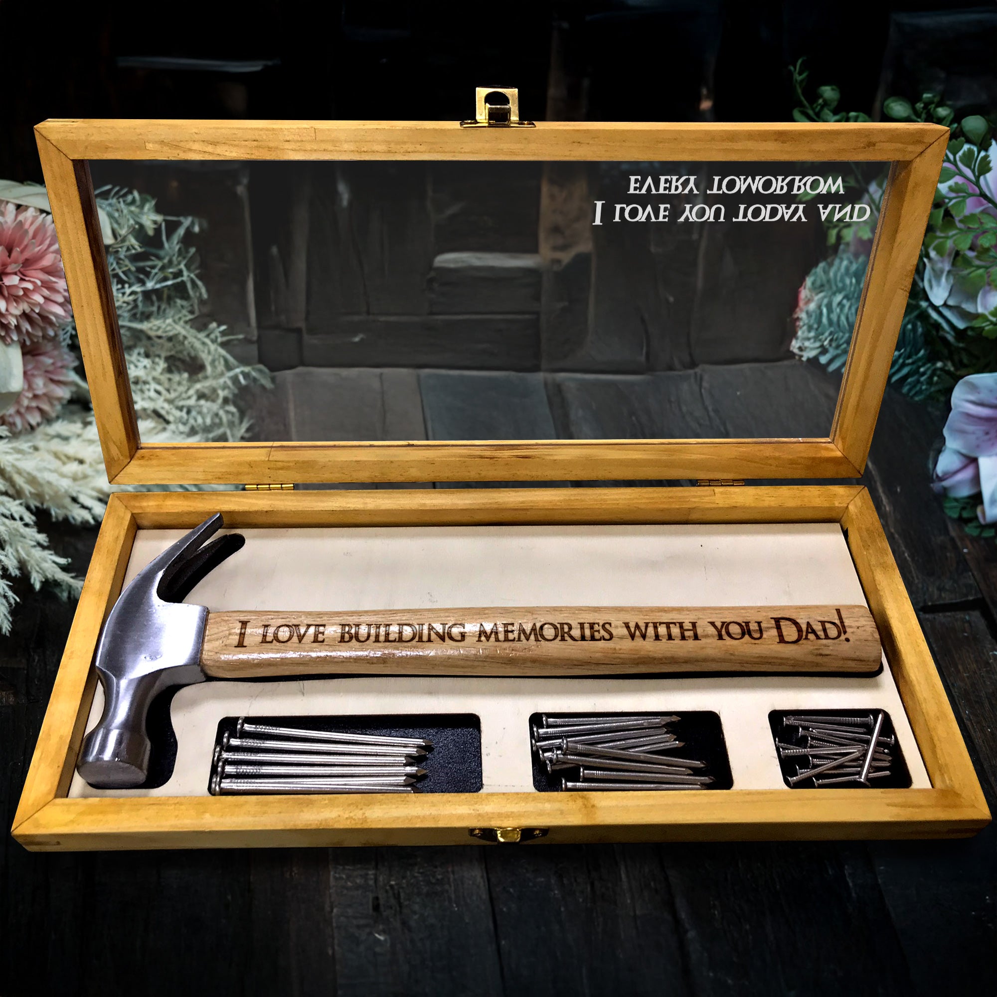 I Love Building Memory With You Dad Wooden Engraved Hammer with Wood Box, Framing Hammer, Father's Day Gift