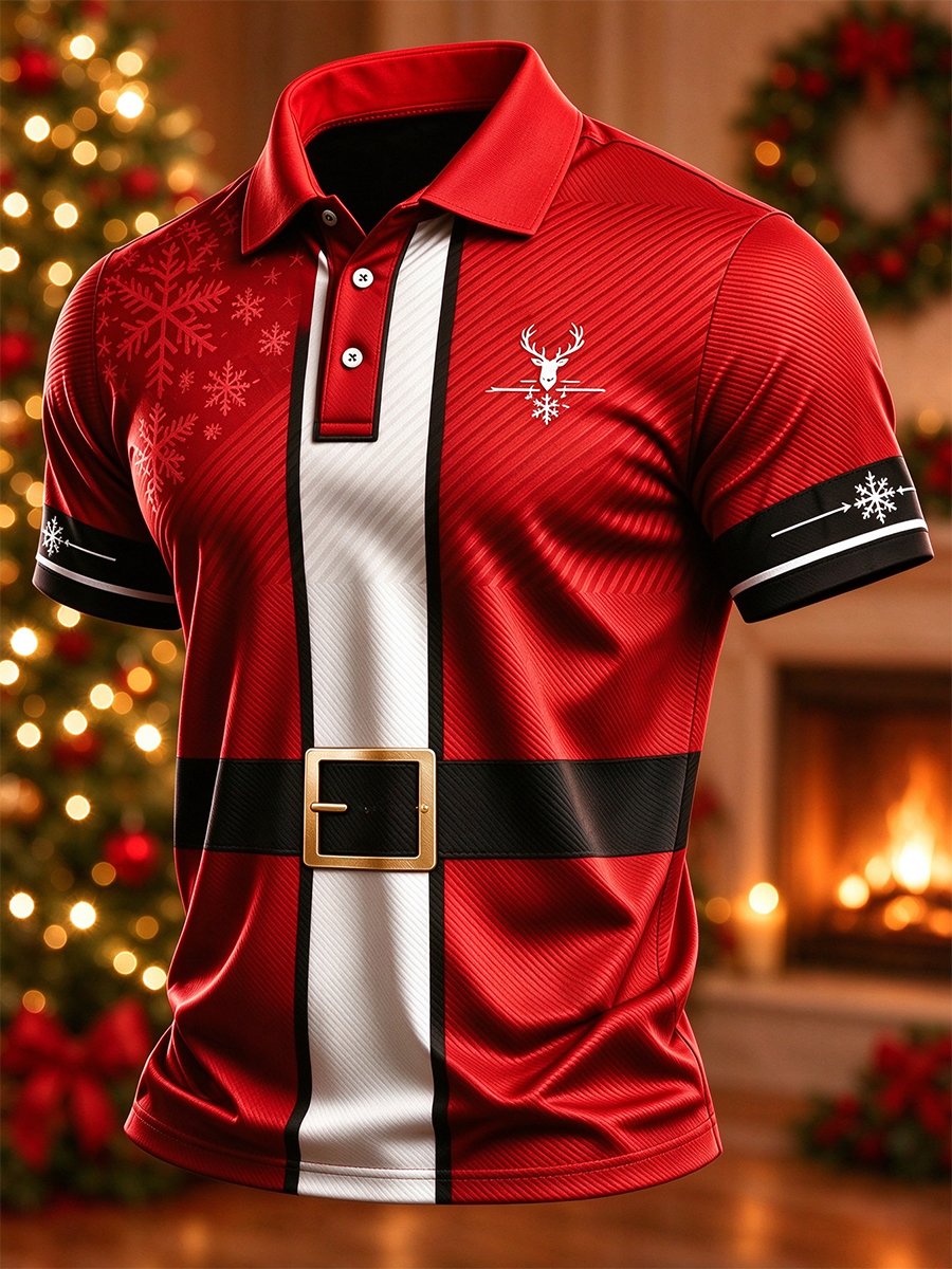 Santa Suit Belt Christmas Polo Shirt for Men