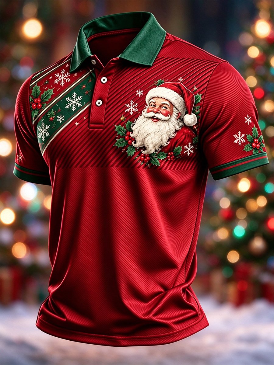 Classic Santa Claus Holly Christmas Polo Shirt for Men