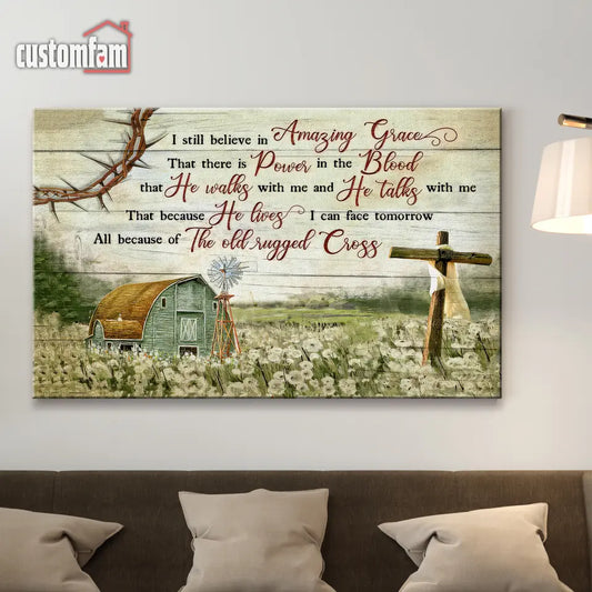 I Still Believe In Amazing Grace Canvas Prints, Memorial Flower Field Painting Wall Art, Jesus Landscape Framed Canvas, Remembrance Gifts, Sympathy Gifts, Meaningful Memorial Gifts For Loss