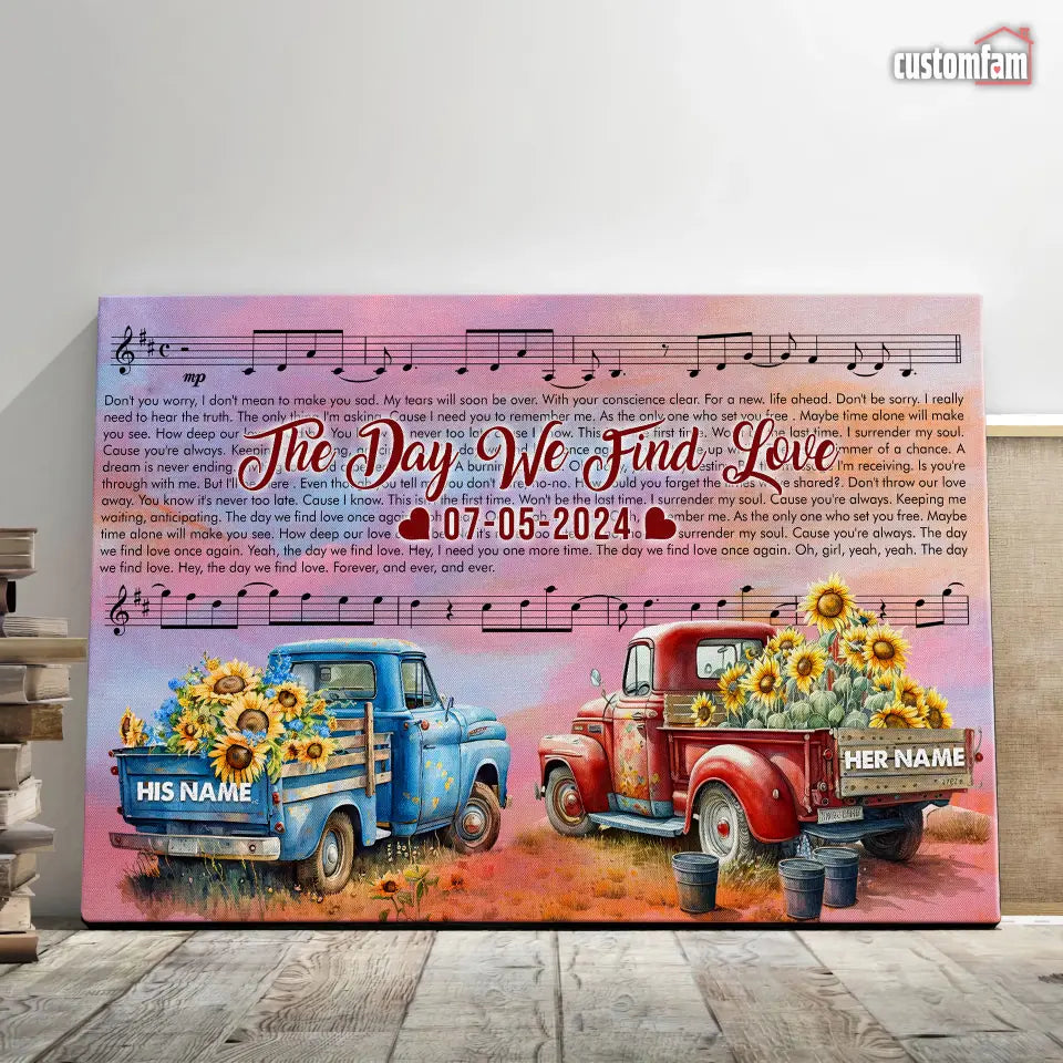 The Day You Find Love Personalized Canvas Wall Art, First Dance Lyrics, Wedding Song Print, Lyric Canvas Art, Music Couple Names and Date Canvas Art Prints