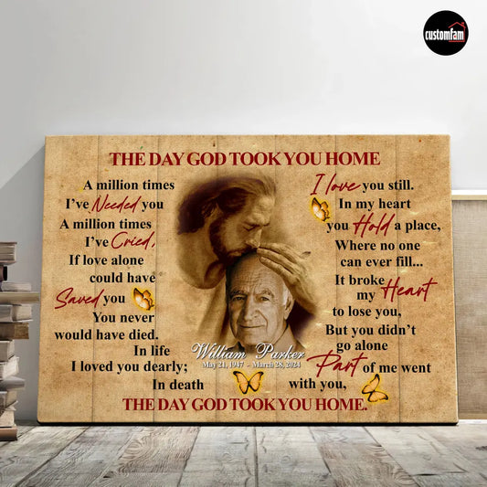 The Day God Took You Home Personalized Canvas Prints, Safe In The Arms Of Jesus, Custom Photo Portrait Memorial Gift, Loss Of Dad, Sympathy Gifts, Remembrance Gifts