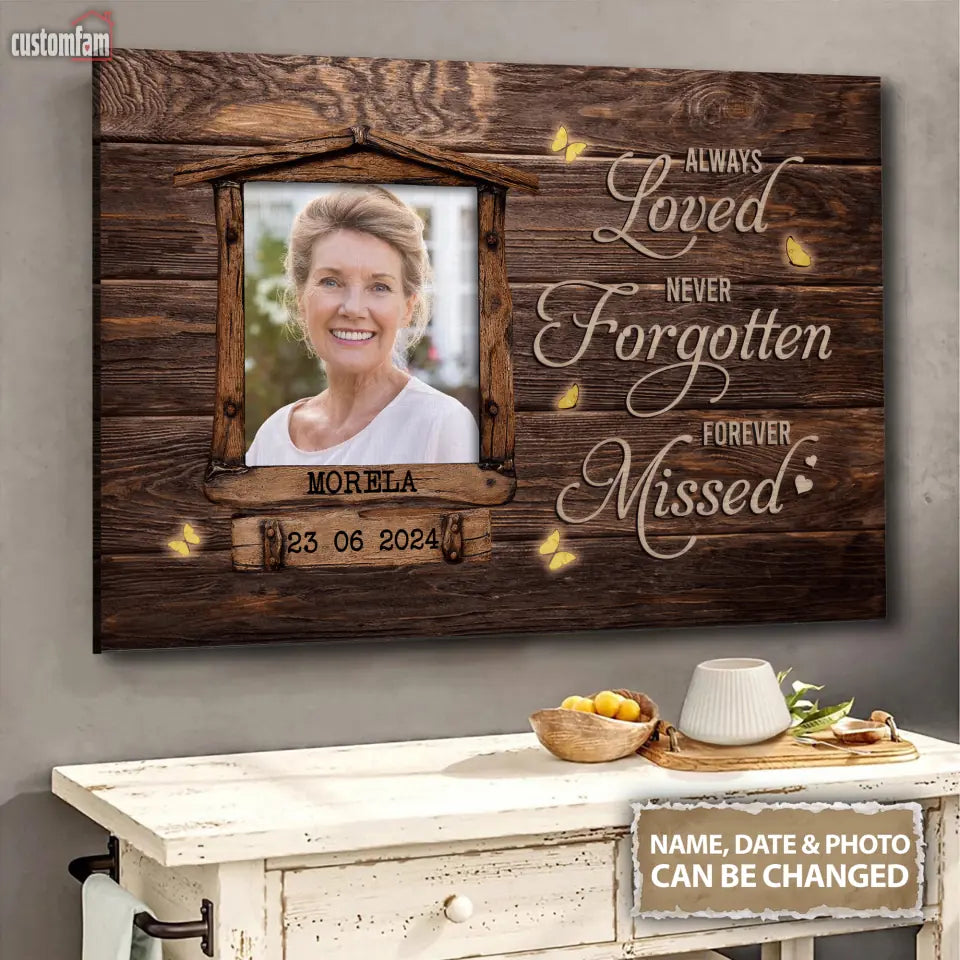 Always Loved Never Forgotten Forever Missed Personalized Canvas Prints, Custom Portrait Photo Memorial Framed Canvas, Remembrance Gifts, Loss Dad Mom Gift, Memorial Gifts