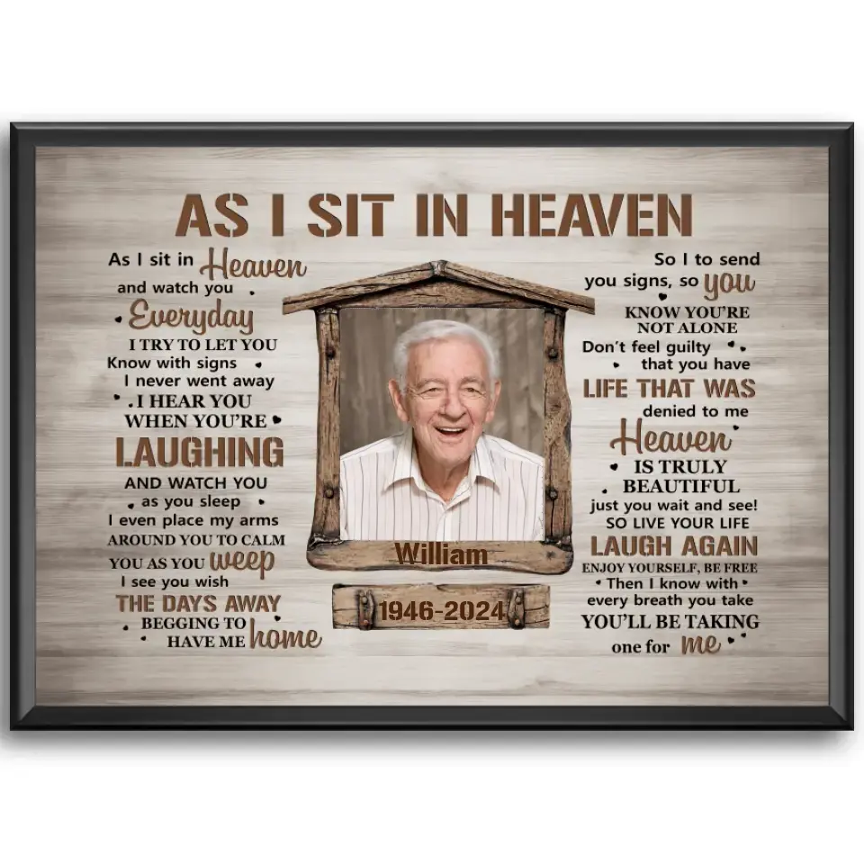 As I Sit In Heaven Personalized Canvas Prints, Custom Photo And Name Memorial Framed Canvas, Loss Dad Mom Sympathy Gifts, Remembrance Gifts For Lovers