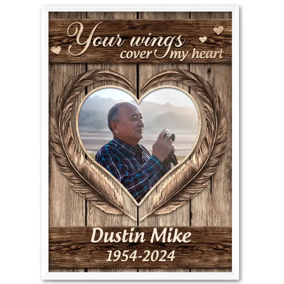Personalized Photo Canvas Prints, Memorial Gifts, Loss Of Dad Remembrance Gifts, Your Wings Cover My Heart Canvas