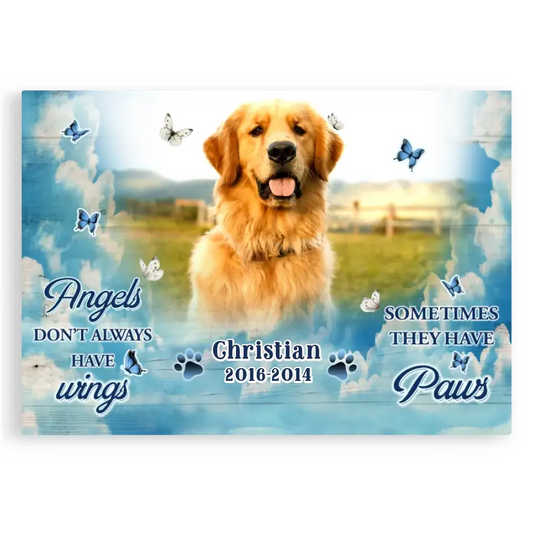 Personalized Photo Canvas, Memorial Gifts For Dog Lovers, Dog Loss Gift, Angels Don’t Always Have Wings Sometimes They Have Paws Canvas