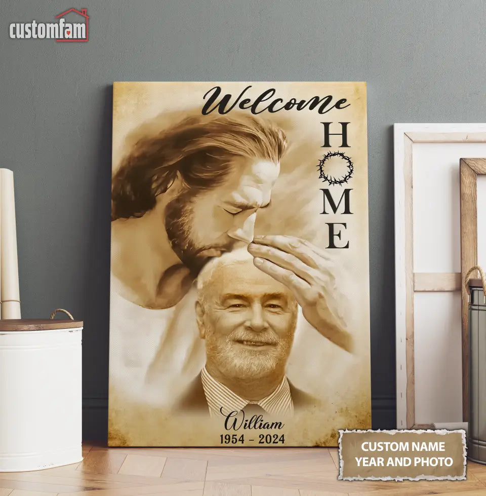 Personalized Photo Canvas Wall Art, Jesus Memorial Gift, Loss Of Dad, Remembrance Gifts, Welcome Home Canvas 1