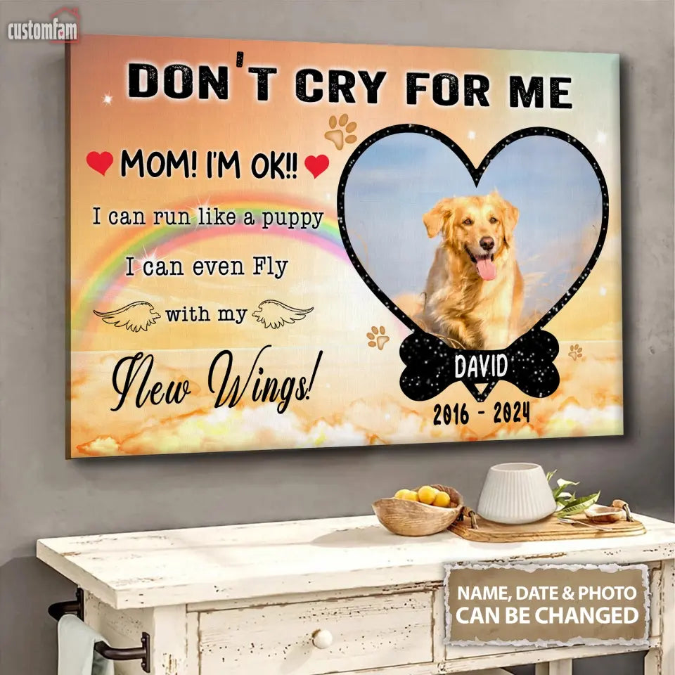 Personalized Photo Canvas, Don't Cry For Me Memorial Framed Canvas, Dog Loss Gifts, Dog Lover Gift