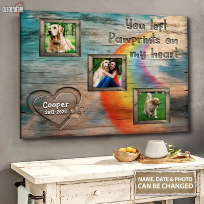 You Left Pawprints On My Heart Personalized Photo Canvas, Pet Memorial Gifts, Gift For Pet Lovers, Dog Loss Gift