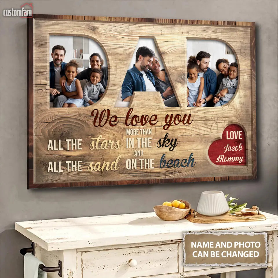 We Love You More Than All The Stars In The Sky Personalized Canvas Prints, Custom Photo Memorial Family Gifts , Gifts For Dad